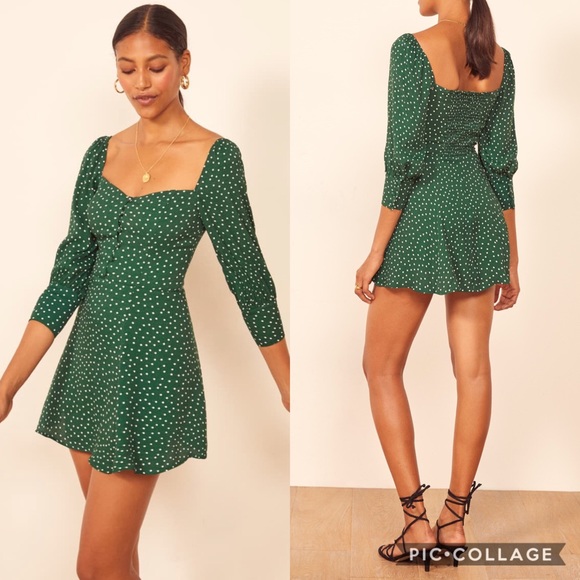Reformation Dresses & Skirts - Reformation Lumiere Dot Green Button Mini Dress